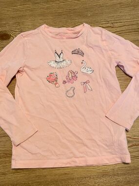 Crewcuts Pink Ballet Motif Long-Sleeve Tee 4-5